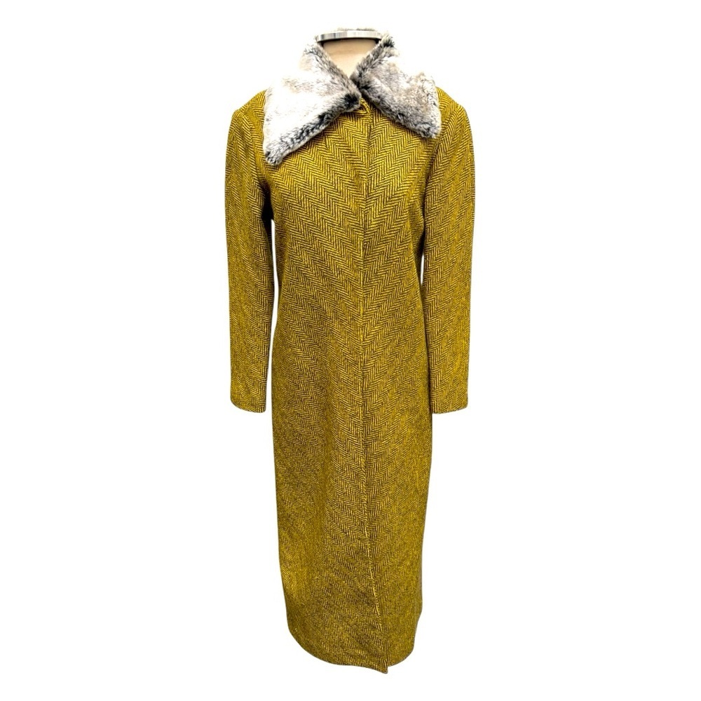Vintage Newport News Y2k Wool Blend faux Fur Collar Midi Coat Size 6P